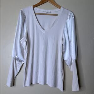 Melissa Nepton Joana White Satin Long Puff Sleeve Top Large